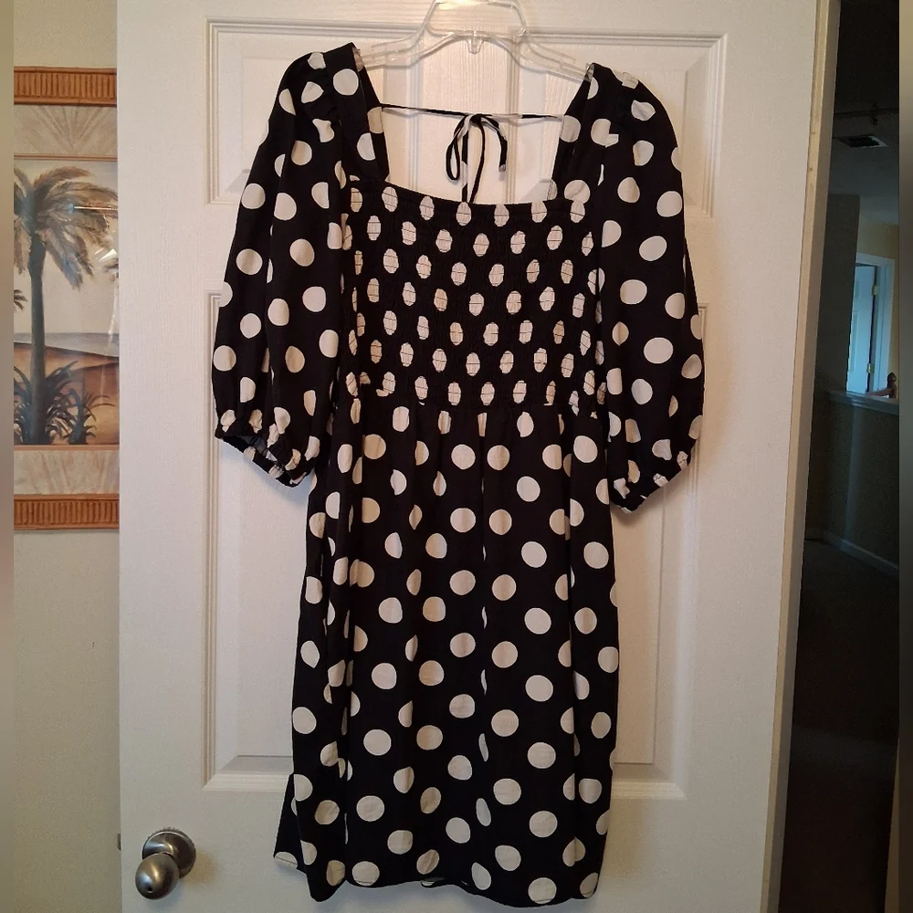 Ava & Viv Polkadot Black And White Babydoll Dress.  XL - Picture 5 of 7